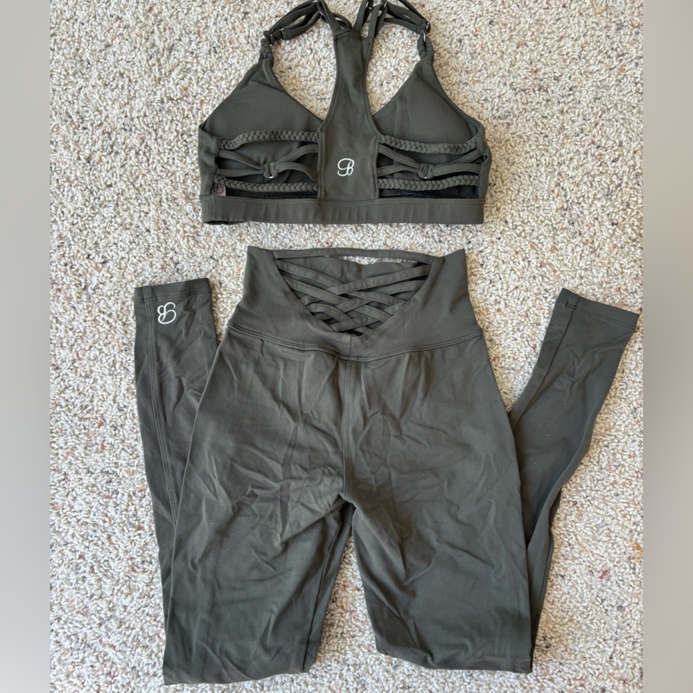 Bombshell Sportswear Olive Leggings and Sports Bra Set